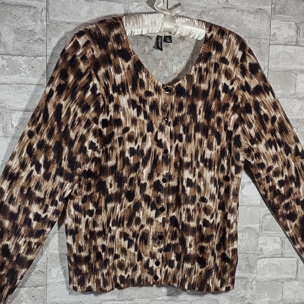 Relativity Cotton Animal Print Cardigan Sweater